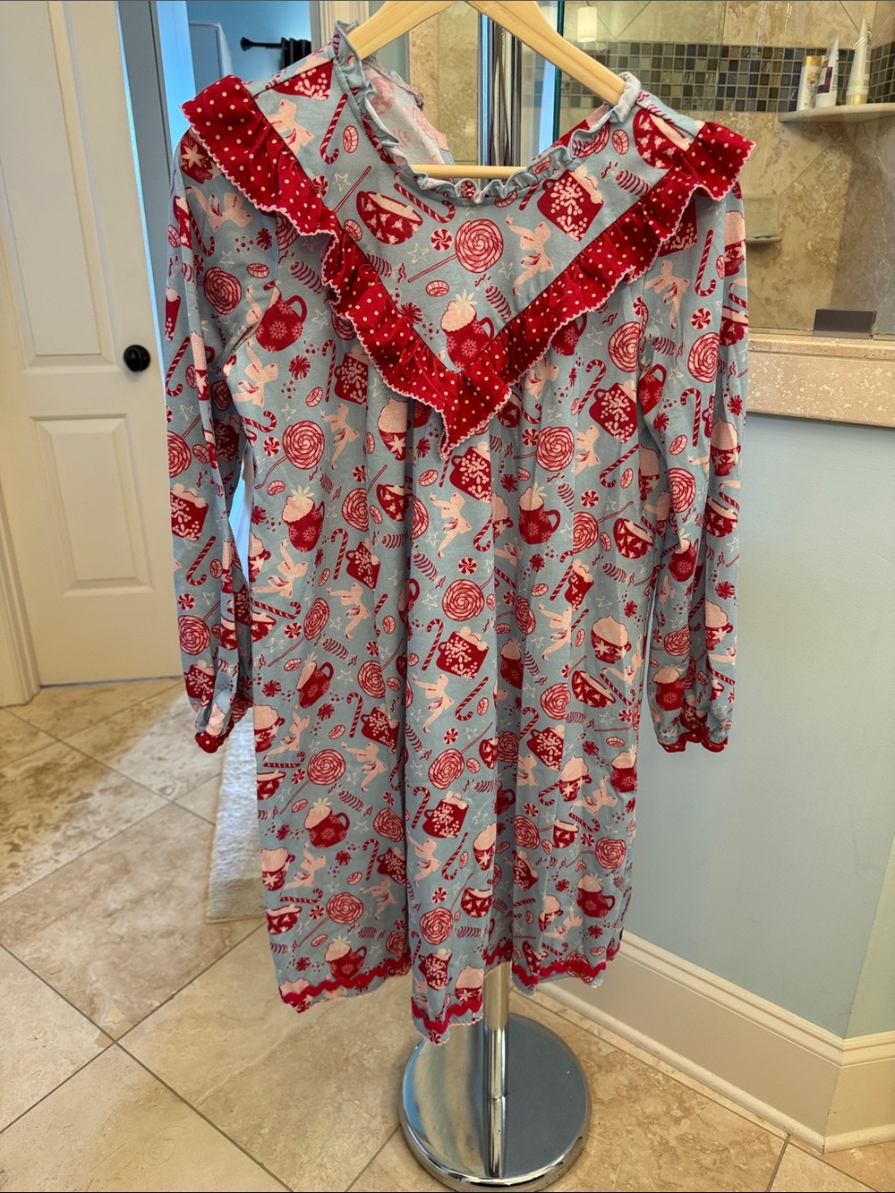 Matilda Jane Red & Light Blue Holiday Ruffle Nightgown